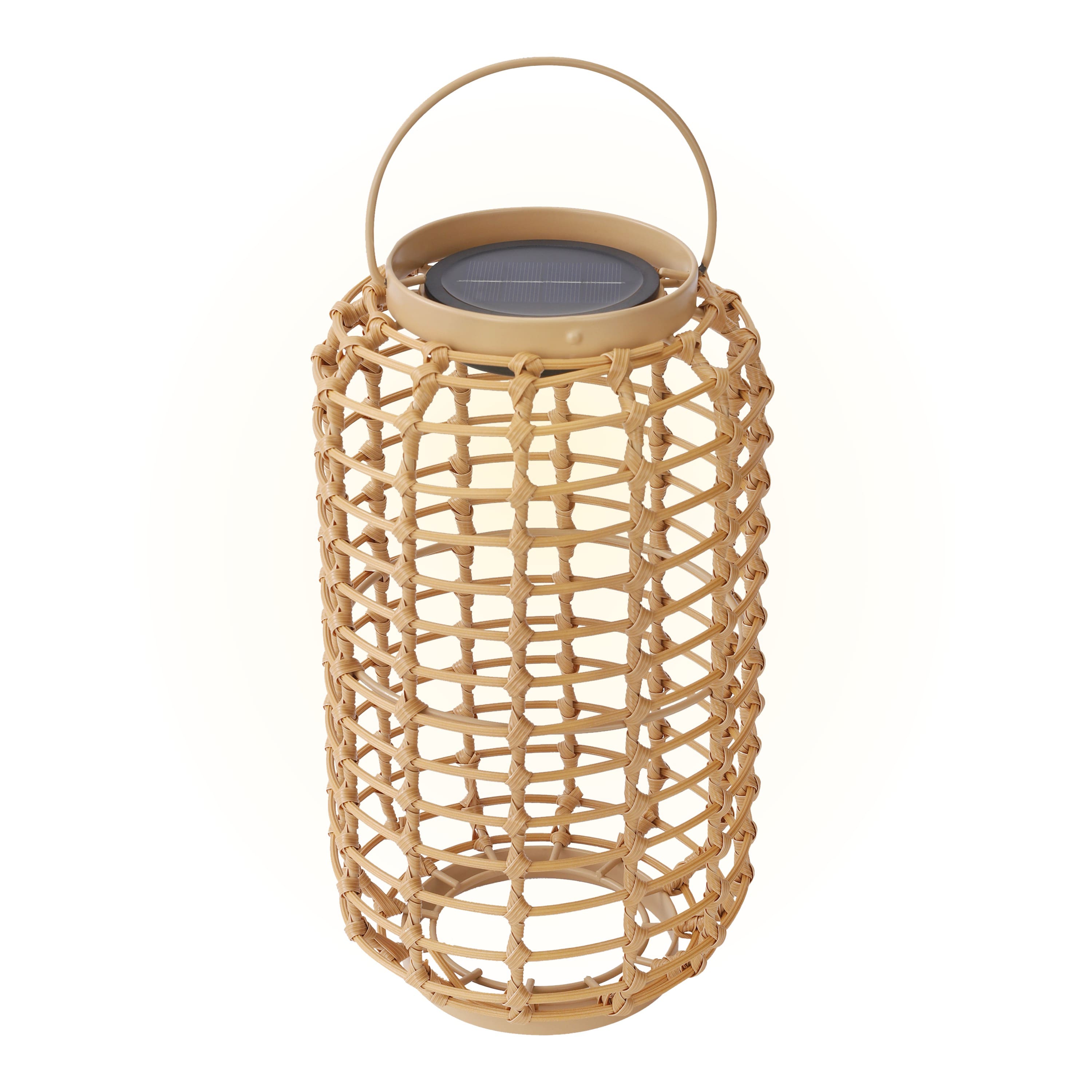 Techko - Outdoor Solar Rattan-Style Cylindrical LED Lantern with Handle