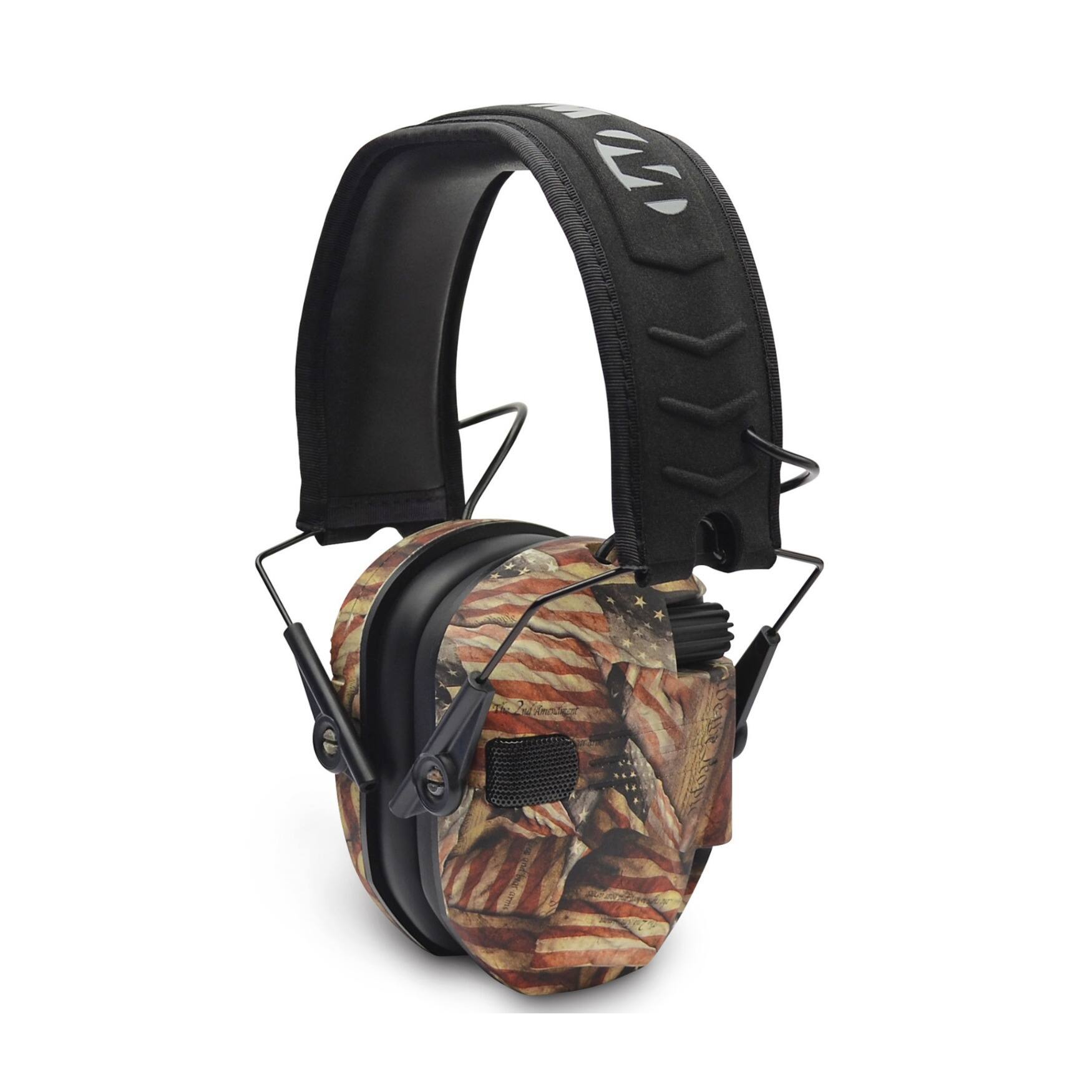 Back. Walkers - Walker's Razor Slim Electronic Shooting Muff (American Flag, 2-Pack) Bundle - Brown.