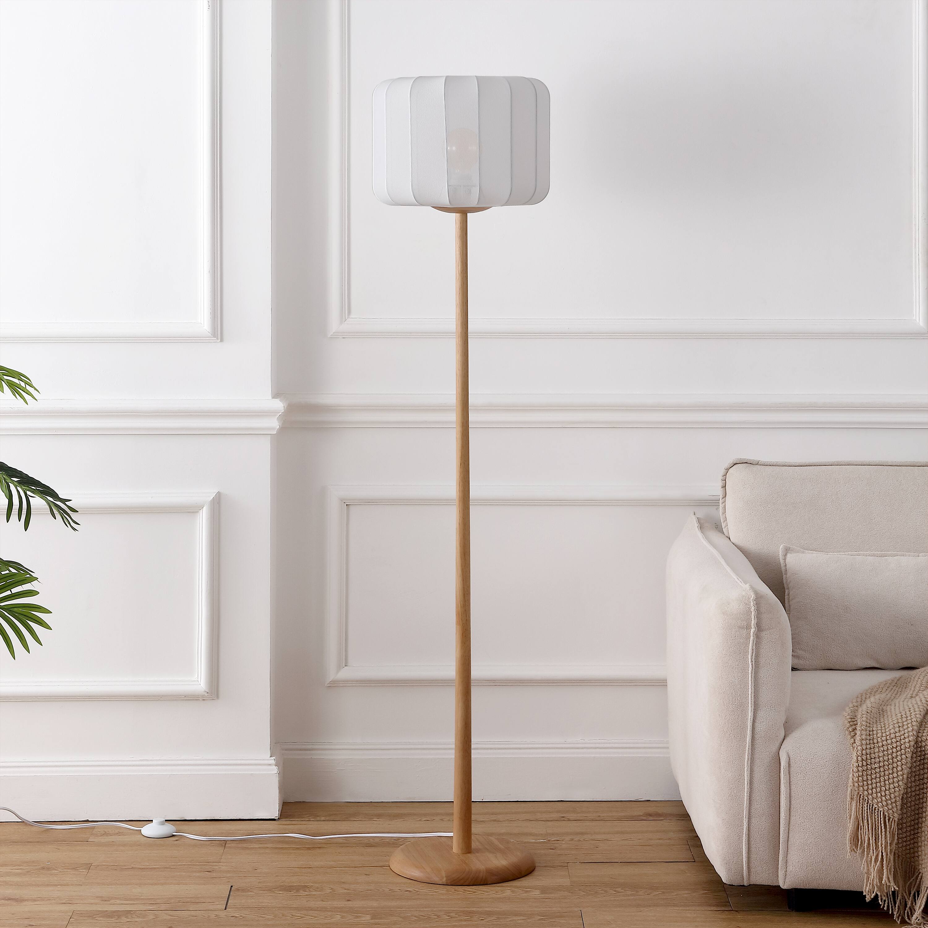 Alt View 5. Jonathan Y - Maryna 59.5 in. Minimalist Modern Teahouse Wood with Ribbed Cocoon Pumpkin Shade LED Floor Lamp, White/Light Brown - Light Brown Wood.