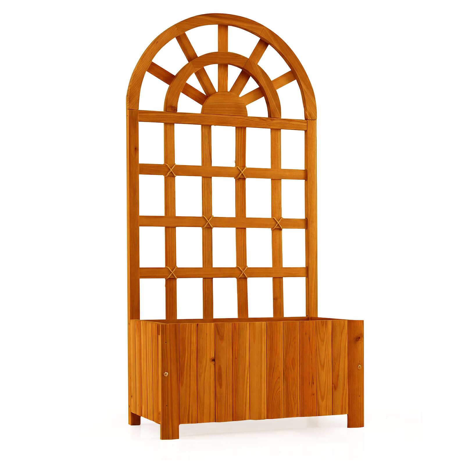 "Costway - 48"" Wooden Raised Garden Bed with Trellis, Drainage Holes for Flowers Vegetables - Brown" price history on PriceWatchPro
