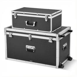 VEVOR - Metal Storage Trunk, Set of 2,Wooden Suitcase Storage Boxes with Padlocks,Large Trunk Includes Casters & 3 Metal Handles - Black