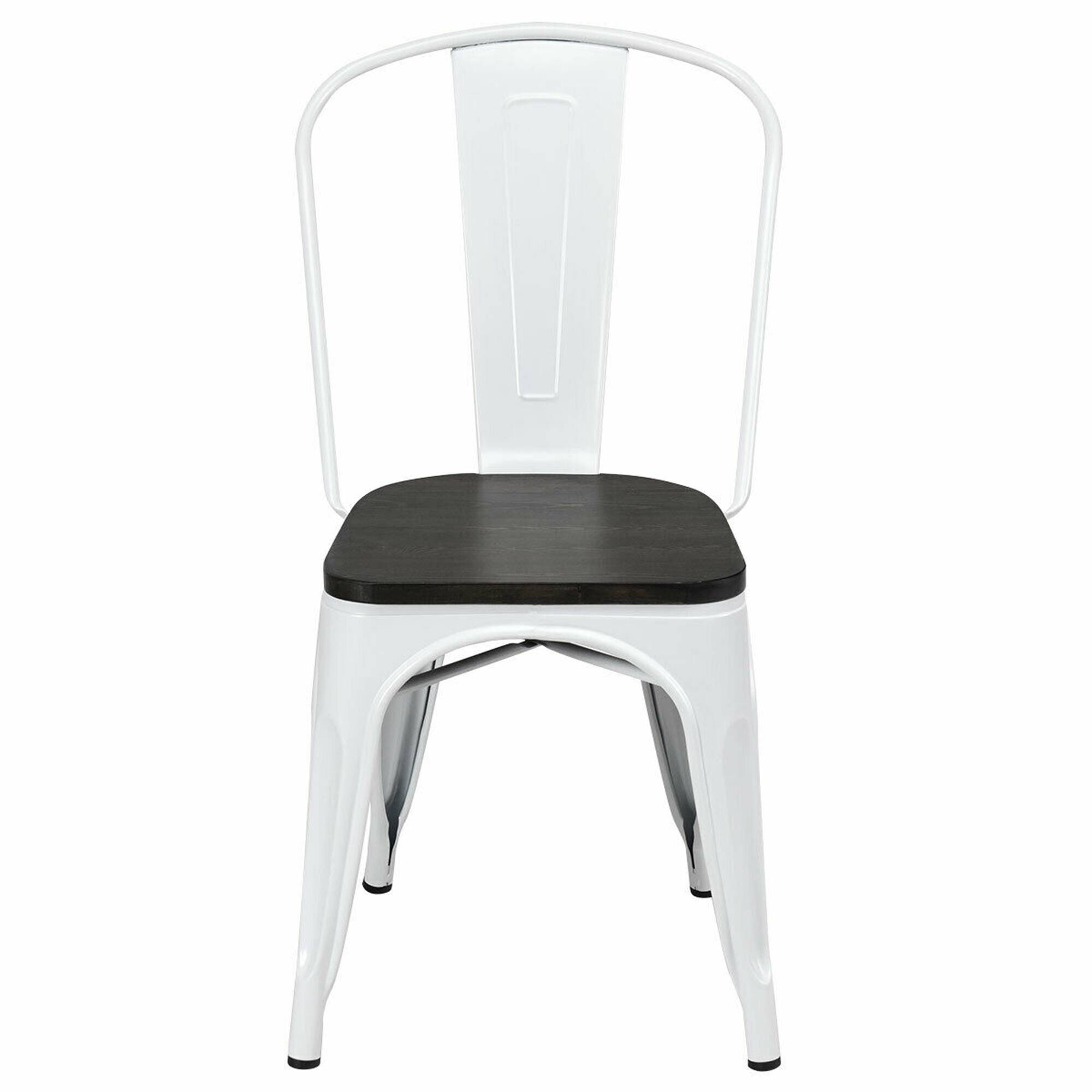 Alt View 6. Gymax - Gymax Set of 4  Metal Dining Side Chair Wood Seat Stackable Cafe Bistro - White.