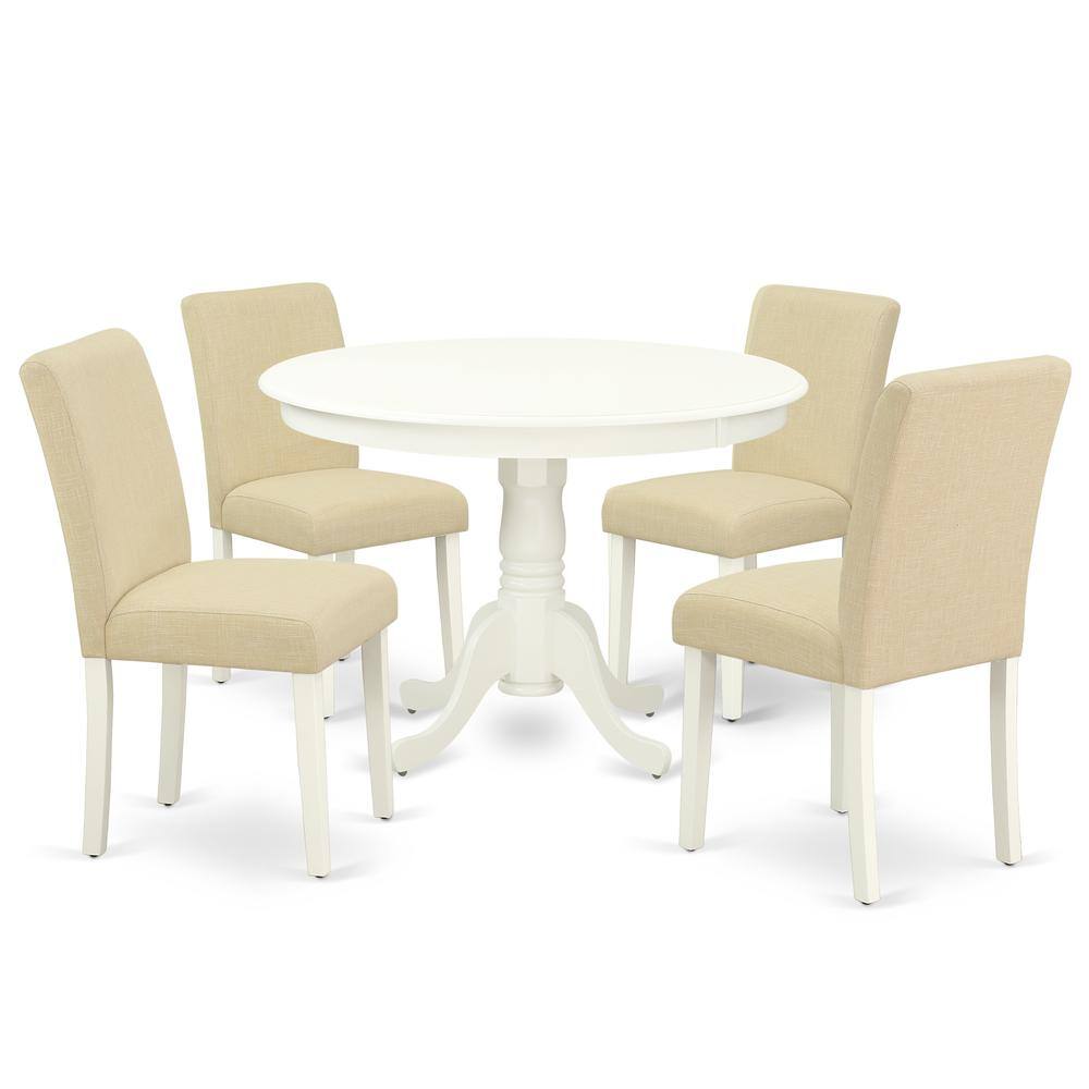 Back. East West Furniture - Dining Room Set Linen White - Brown.
