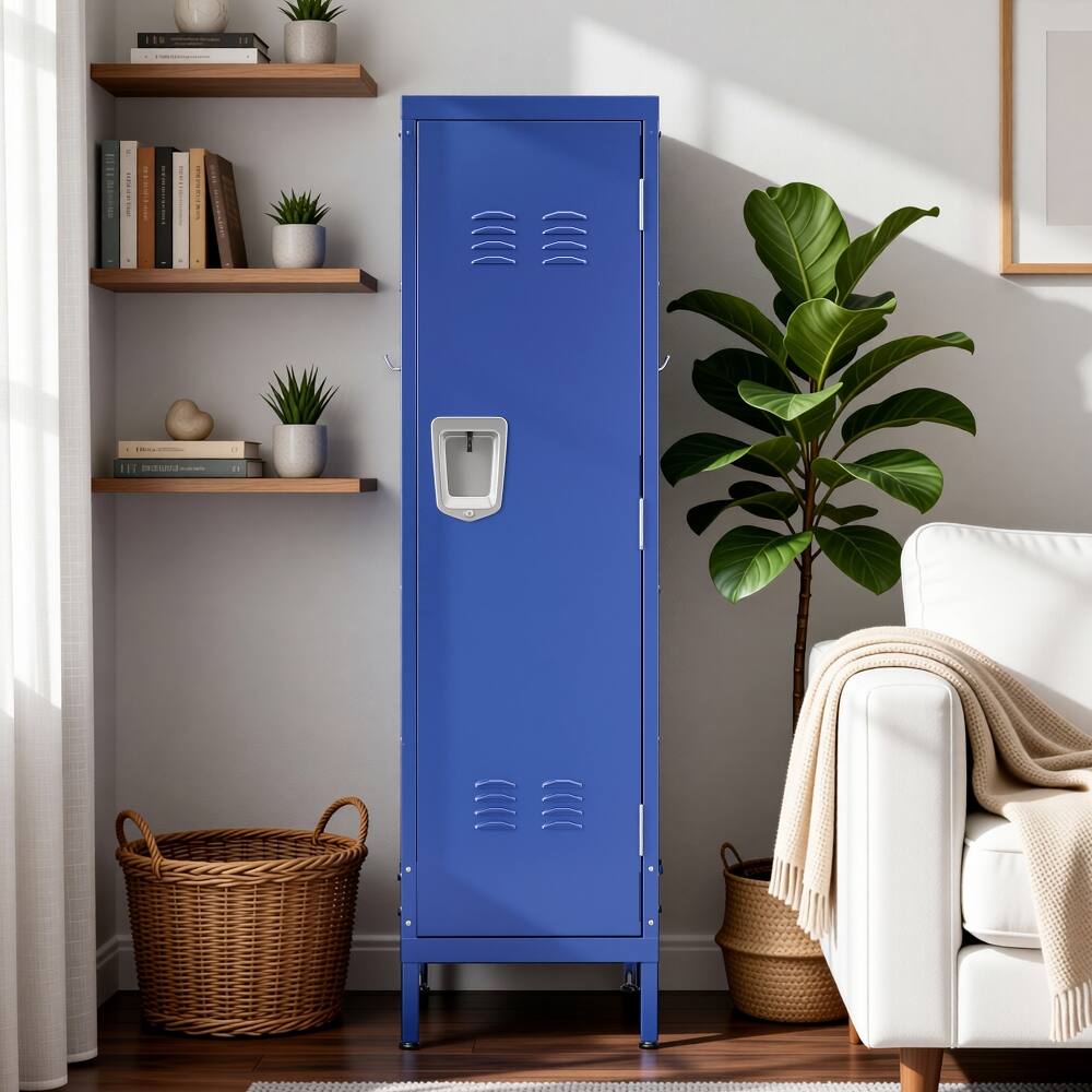 Alt View 7. Loheer - Loheer Tall Metal Wardrobe Cabinet, Lockable Steel Clothing Locker for Bedroom and Home Office, Matte Blue - Matte Blue.