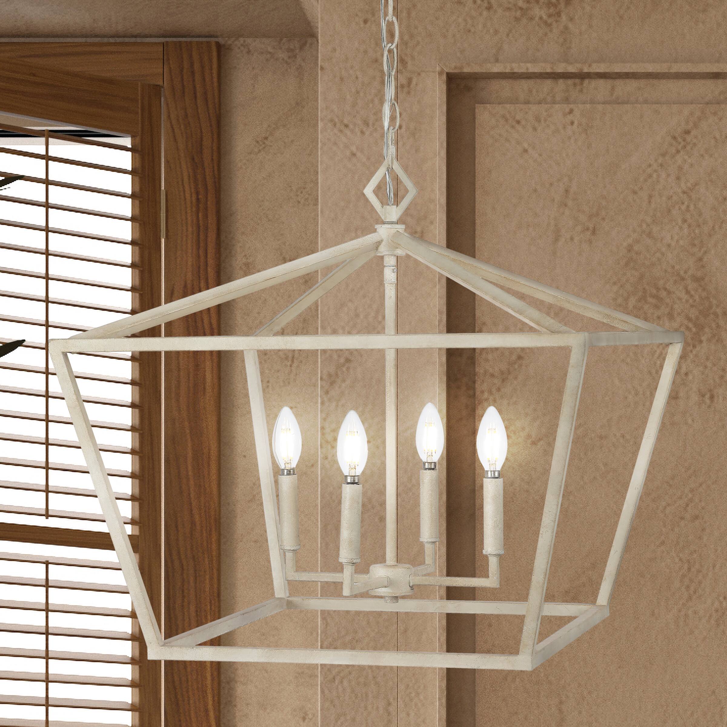 Alt View 1. Jonathan Y - Gatsby 23" 4-Light Adjustable Iron Rustic Glam LED Pendant, Antiqued White - White.