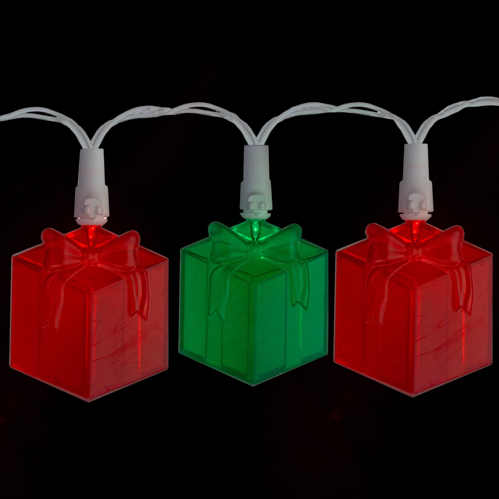 Alt View 3. Sienna - LED Gift Box Christmas Lights - Red and Green - 9.5' White Wire - Clear Lights - 20ct - Red.