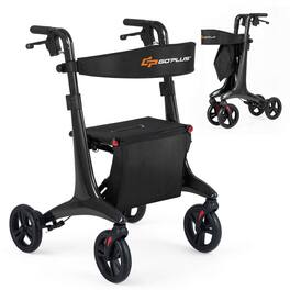 Costway - Foldable Rollator Walker for Seniors, Ultralight Rolling Walker with Seat 8" Wheels - Black