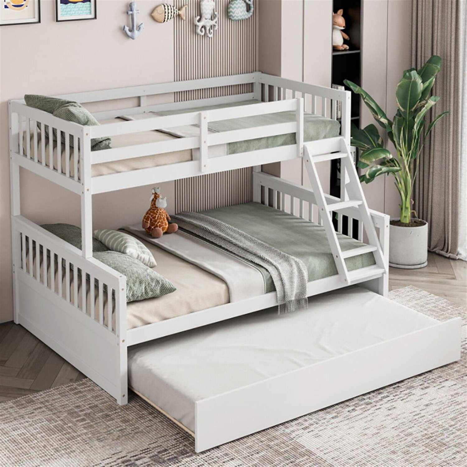 Alt View 5. Pefilos - Twin Pull-Out Bunk Beds with Ladder in the Steps and a Trundle, Full Convertible Bunk Bed Platform - White.