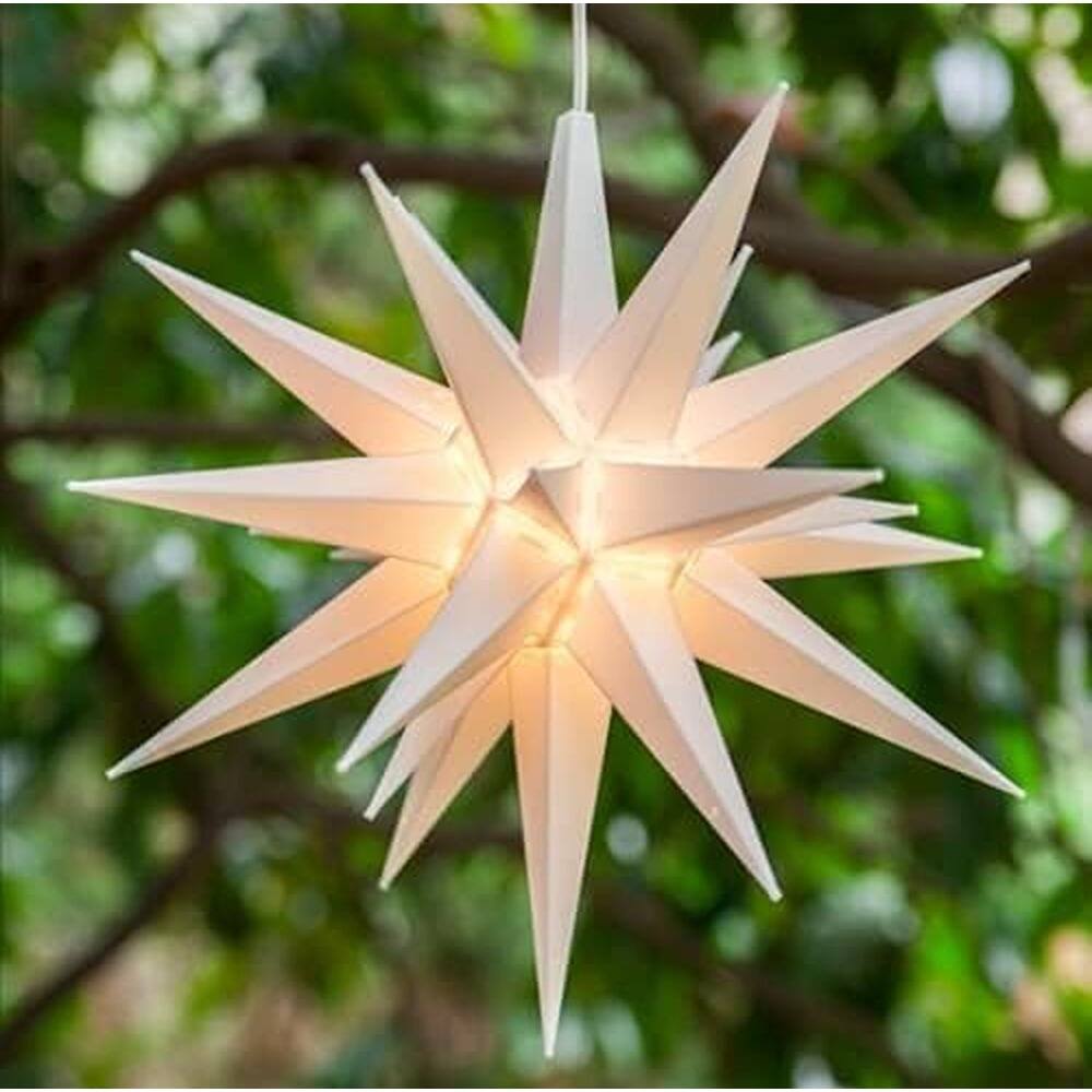 Left. Schertz - "Large Warm White LED Moravian Star, 3D Hanging Christmas Decoration" - White.