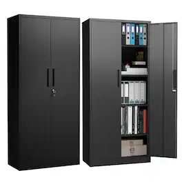 Loheer - 72 Inch Metal Garage Storage Cabinet Black Locking Steel Cabinet 4 Shelves for Home Office Pantry