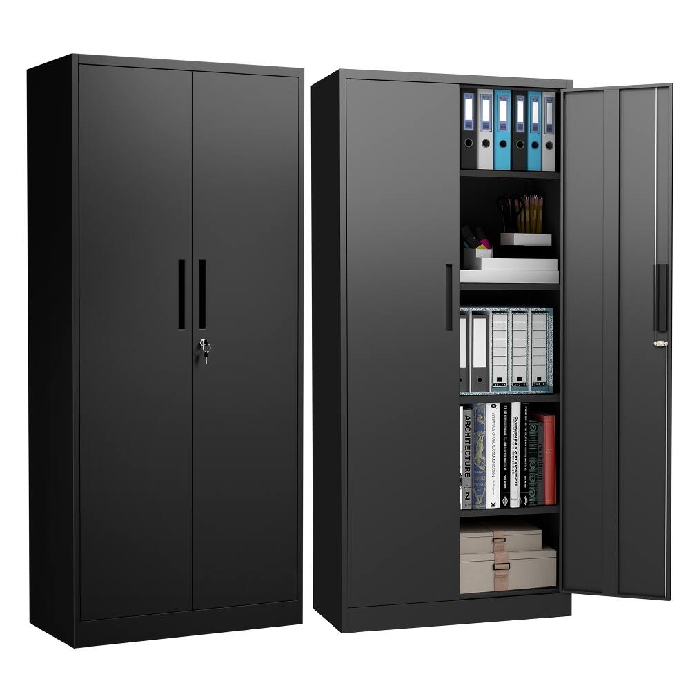 Loheer - 72 Inch Metal Garage Storage Cabinet Black Locking Steel Cabinet 4 Shelves for Home Office Pantry
