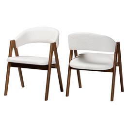Baxton Studio - Virden Boucle Upholstered Dining Chair Set of 2- Armchair with Solid Wood Frame and Curved Open-Back Design - White/Walnut Brown