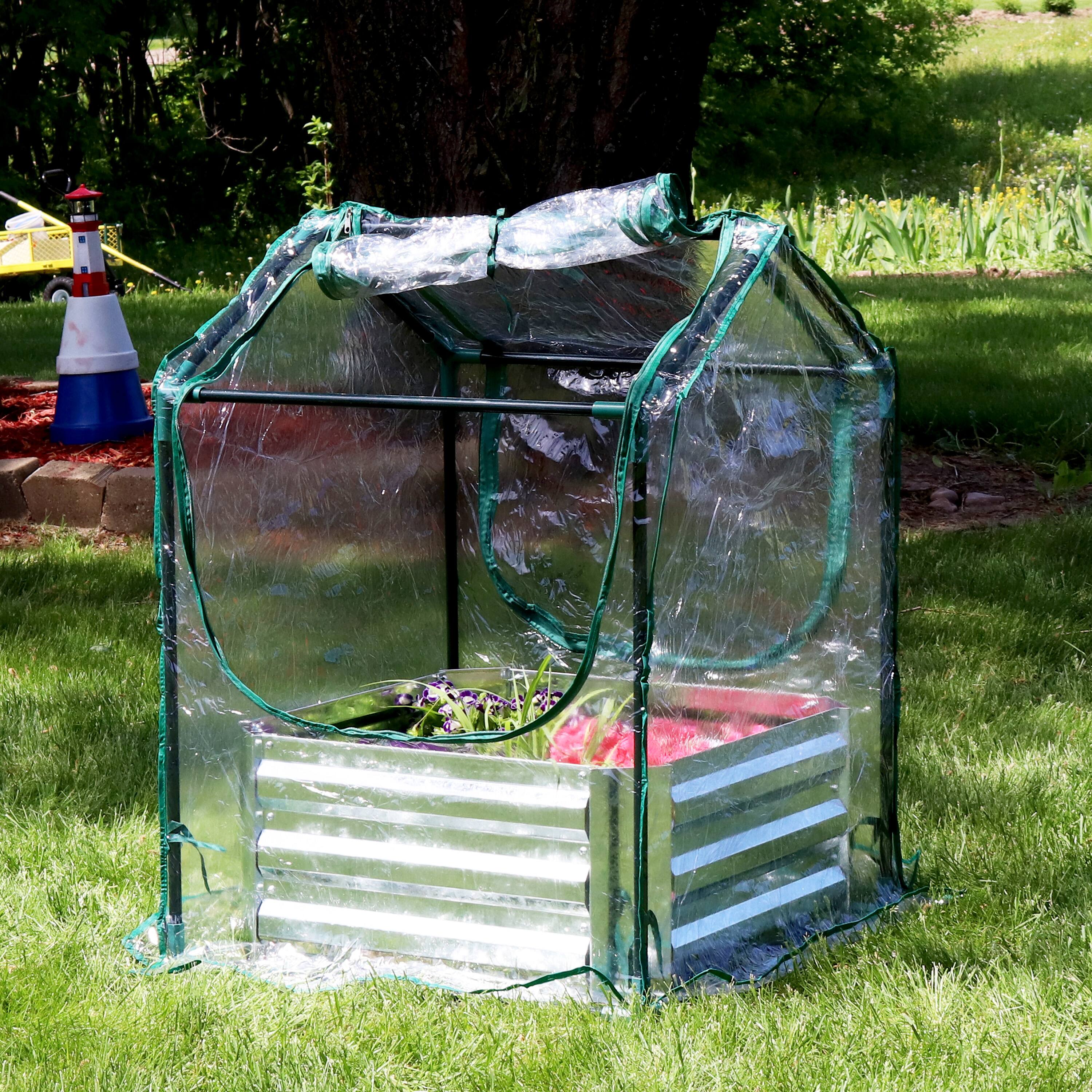 Alt View 1. Sunnydaze - Galvanized Steel Raised Bed with Greenhouse - 2 ft x 2 ft - Clear.
