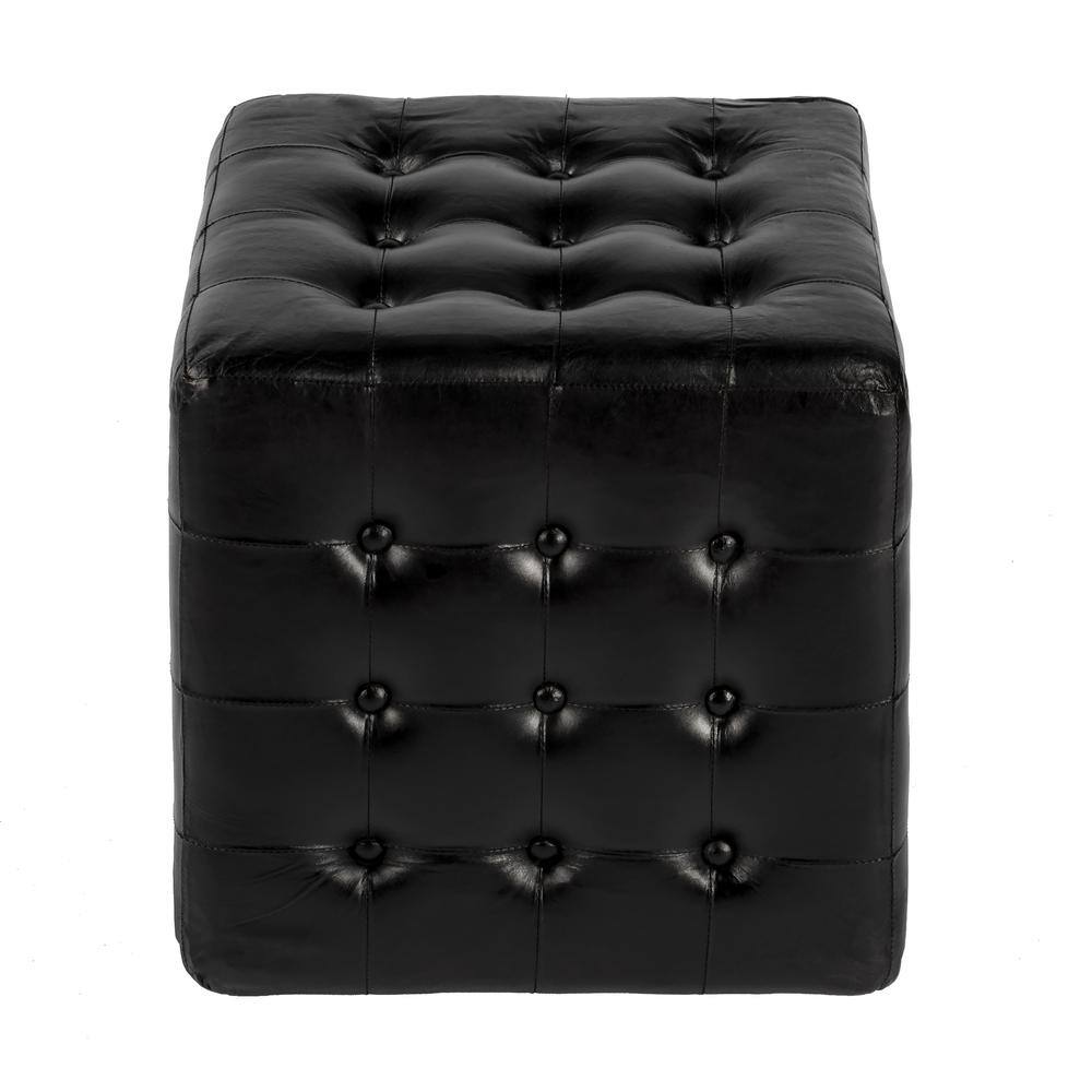 Alt View 1. Butler Specialty - Leon Leather Cube Ottoman - Black.