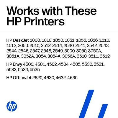 Works with These HP Printers

HP DeskJet 1000, 1010, 1050, 1051, 1055, 1056, 1510, 1512, 2050, 2510, 2512, 2514, 2540, 2541, 2542, 2543, 2544, 2546, 2547, 2548, 2549, 3000, 3050, 3050A, 3051A, 3052A, 3054, 3054A, 3056A, 3510, 3511, 3512

HP Envy 4500, 4501, 4502, 4504, 4505, 5530, 5531, 553