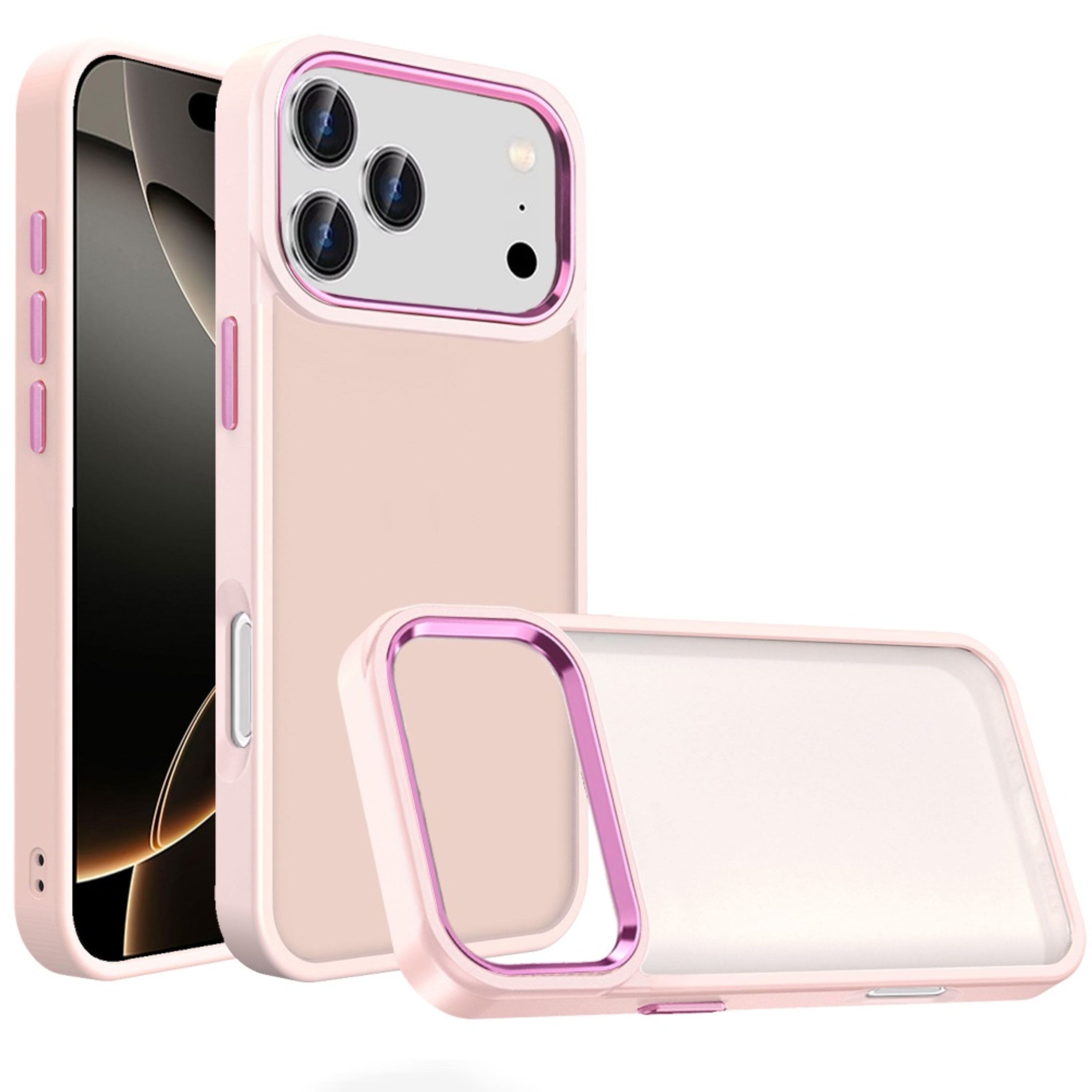 Darich iPhone17ケース ピンク Kitcheniva Premium Thick Acrylic Metal Button Case With Tempered