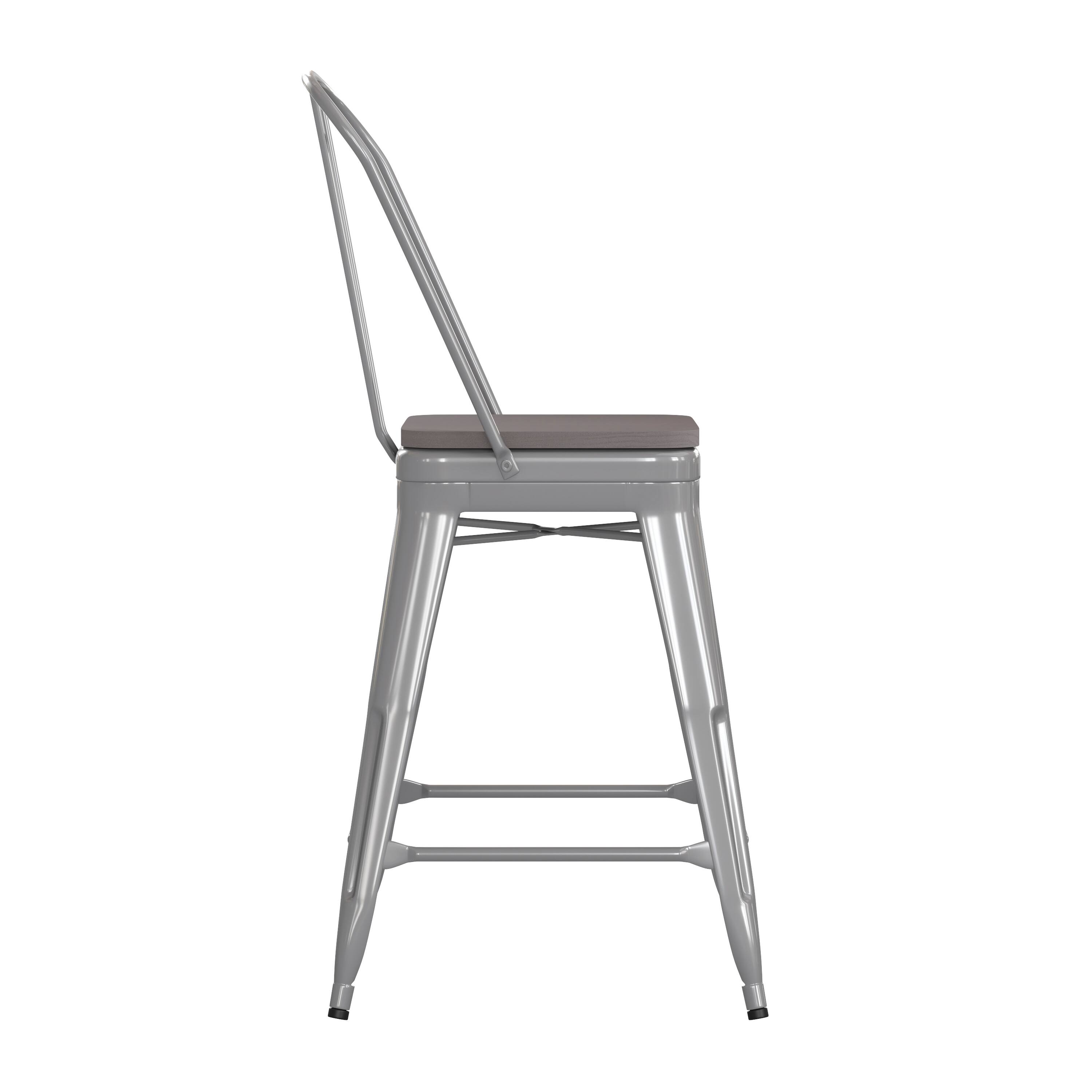Alt View 9. Emma + Oliver - Kam Metal Indoor-Outdoor Stool with Removable Back and All-Weather Polystyrene Seat - Gray Seat/Silver Frame.