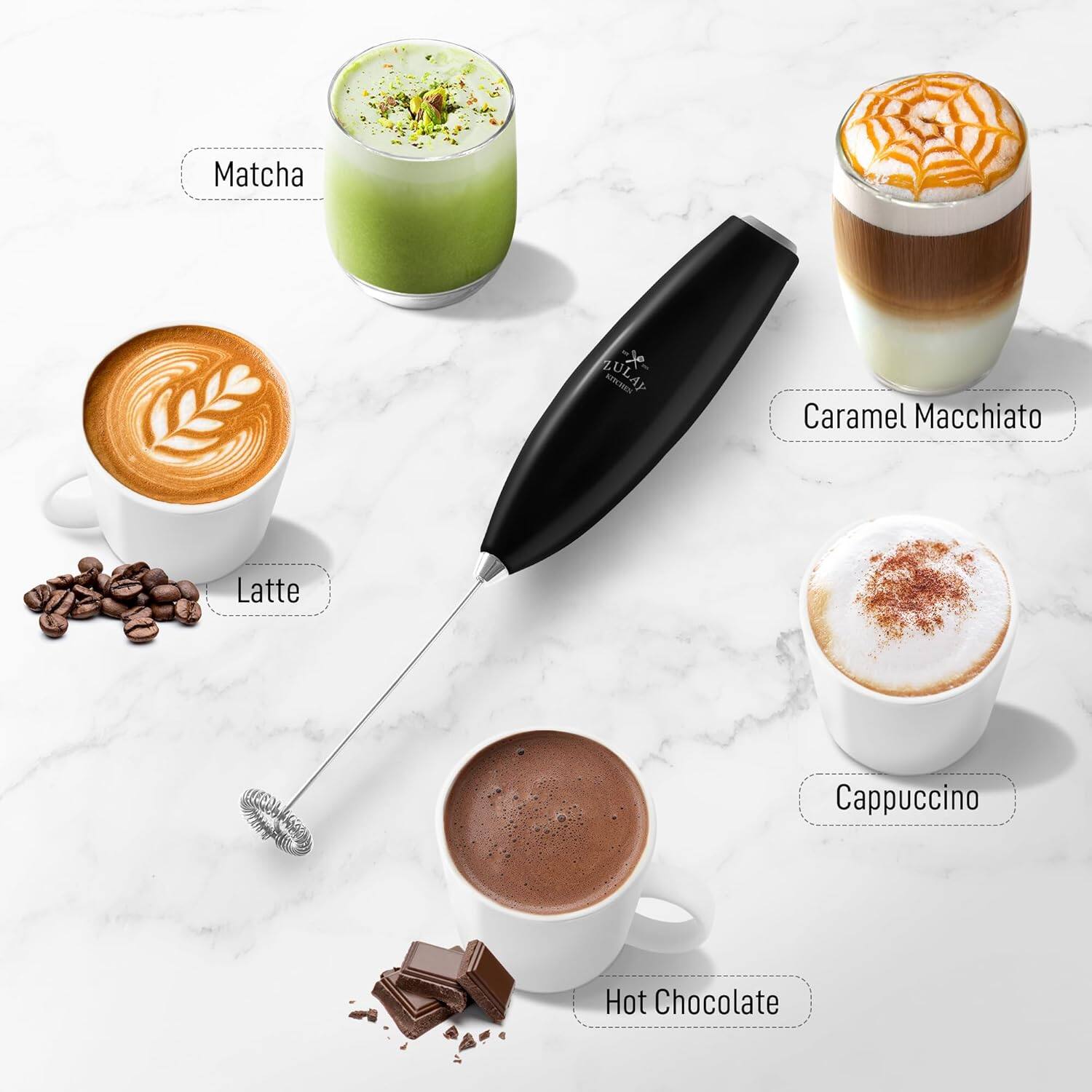 Matcha  
Latte  
Caramel Macchiato  
Cappuccino  
Hot Chocolate