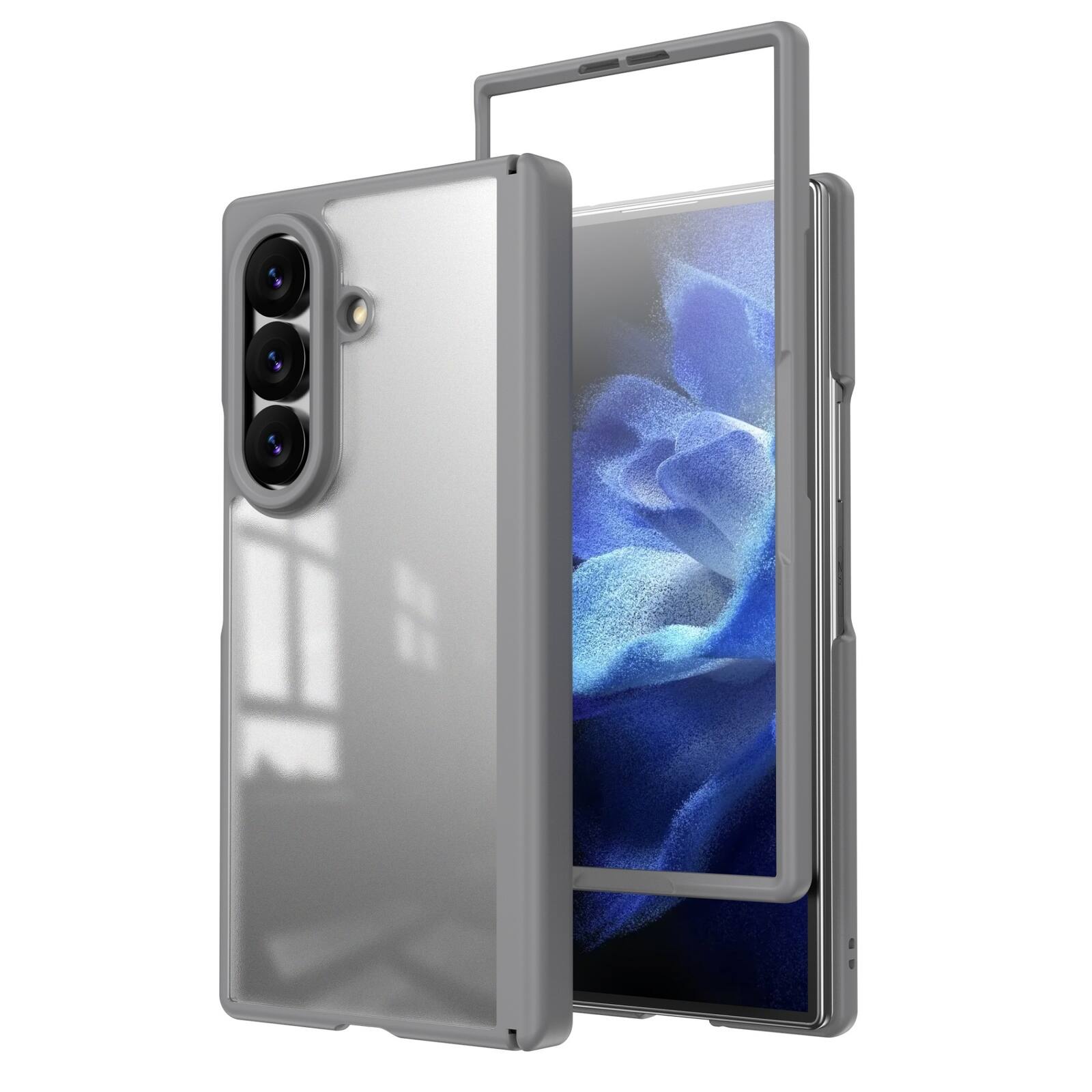 Front. Dteck - Shockproof Case for Samsung Galaxy Z Fold8 Ultra with Screen Protector, Rugged Full Hinge Cover with Raised Camera Edge - Gray.
