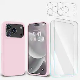 Entronix - Premium 5-in-1 Bundle for iPhone 17 Pro - Liquid Silicone Case with Screen & Camera Protectors - Light Pink