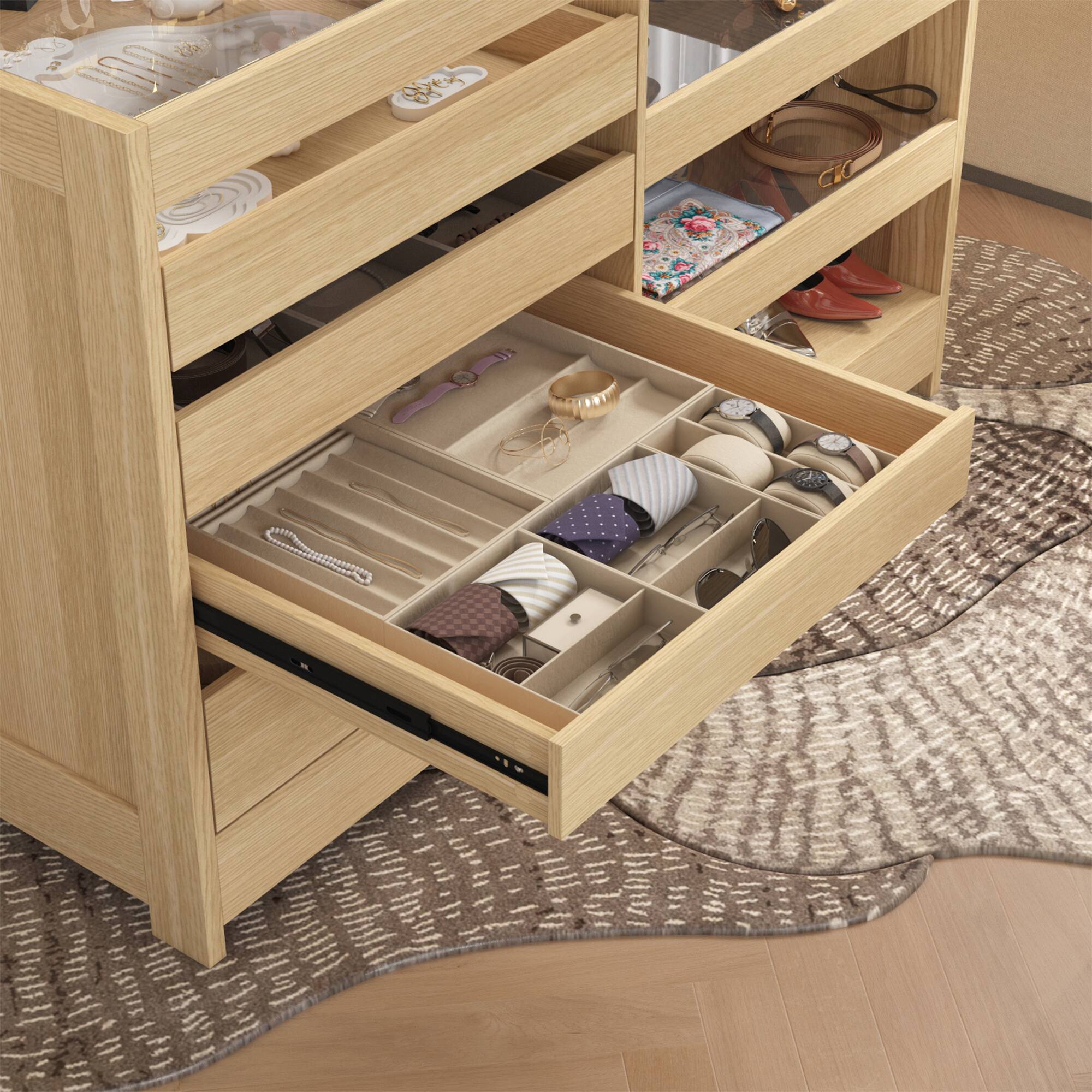 Alt View 7. Famapy - Famapy Wood & Glass Horizontal Dresser: Organized Elegance for Closets & Bedrooms - Wooden.