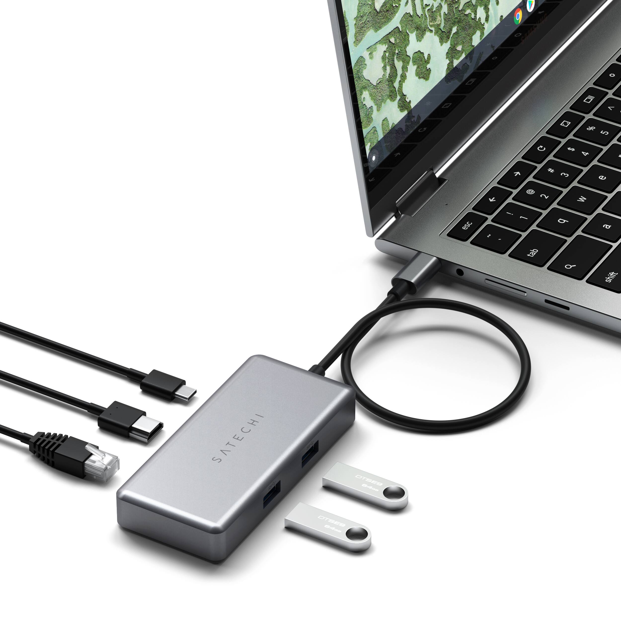 Alt View 17. Satechi - 5-port USB-C Multiport for Chromebook with Gigabit Ethernet, 4K HDMI (60Hz), USB-C PD charging (96W) and 2 USB-A 3.0 - Space Gray.