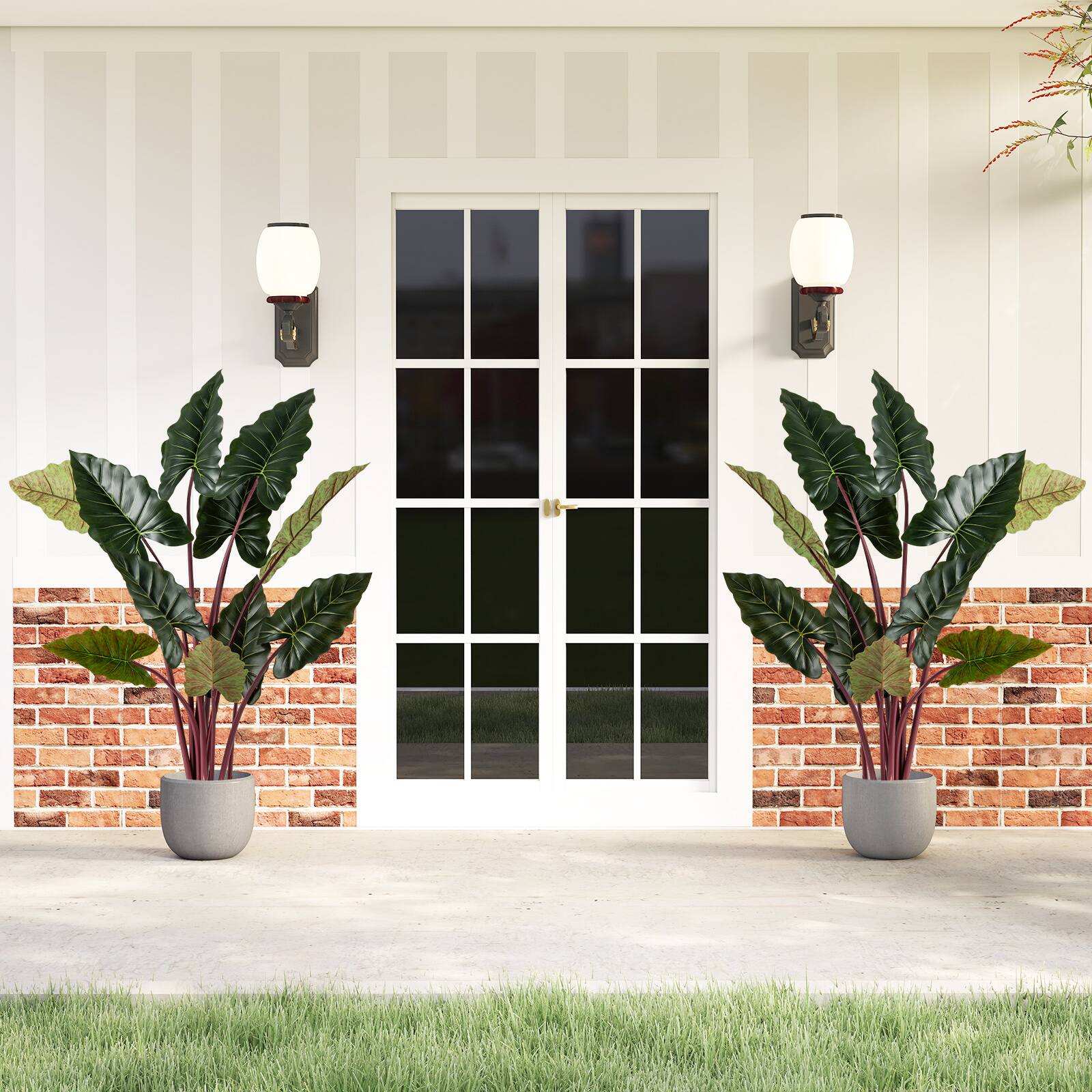 Alt View 8. Gymax - Gymax Artificial Rainbow Taro Tree 63'' Tall Fake Pre-potted Plant w/ 11 Faux Leaves - Green.