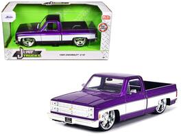 Jada - 1985 Chevrolet C-10 Pickup Truck with Lorenzo Wheels "Just Trucks" Series 1/24 - Purple Metallic And White