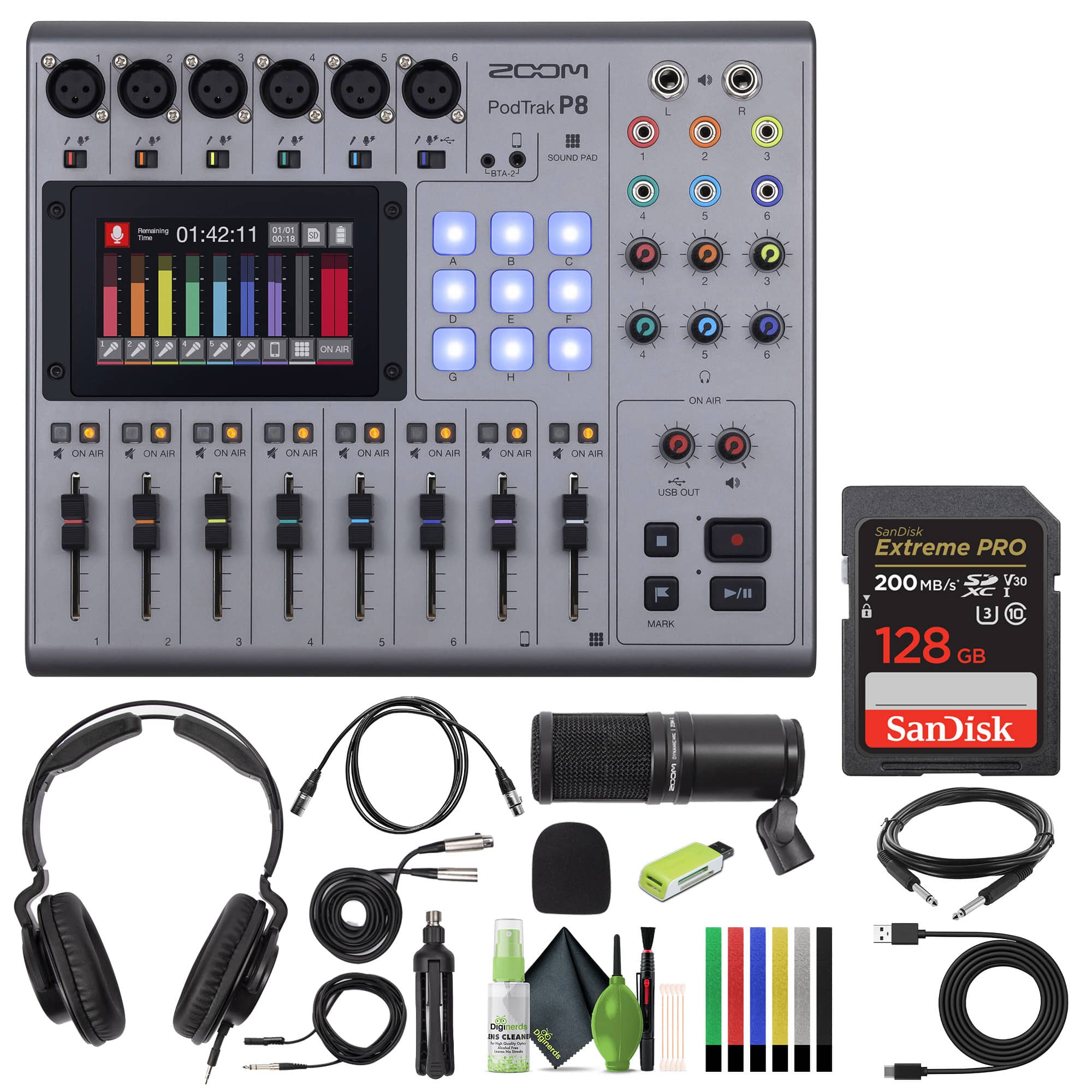 Zoom - PodTrak P8 Podcast Recorder with Headphones and More Bundle - Black