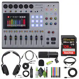 Zoom - PodTrak P8 Podcast Recorder with Headphones and More Bundle - Black
