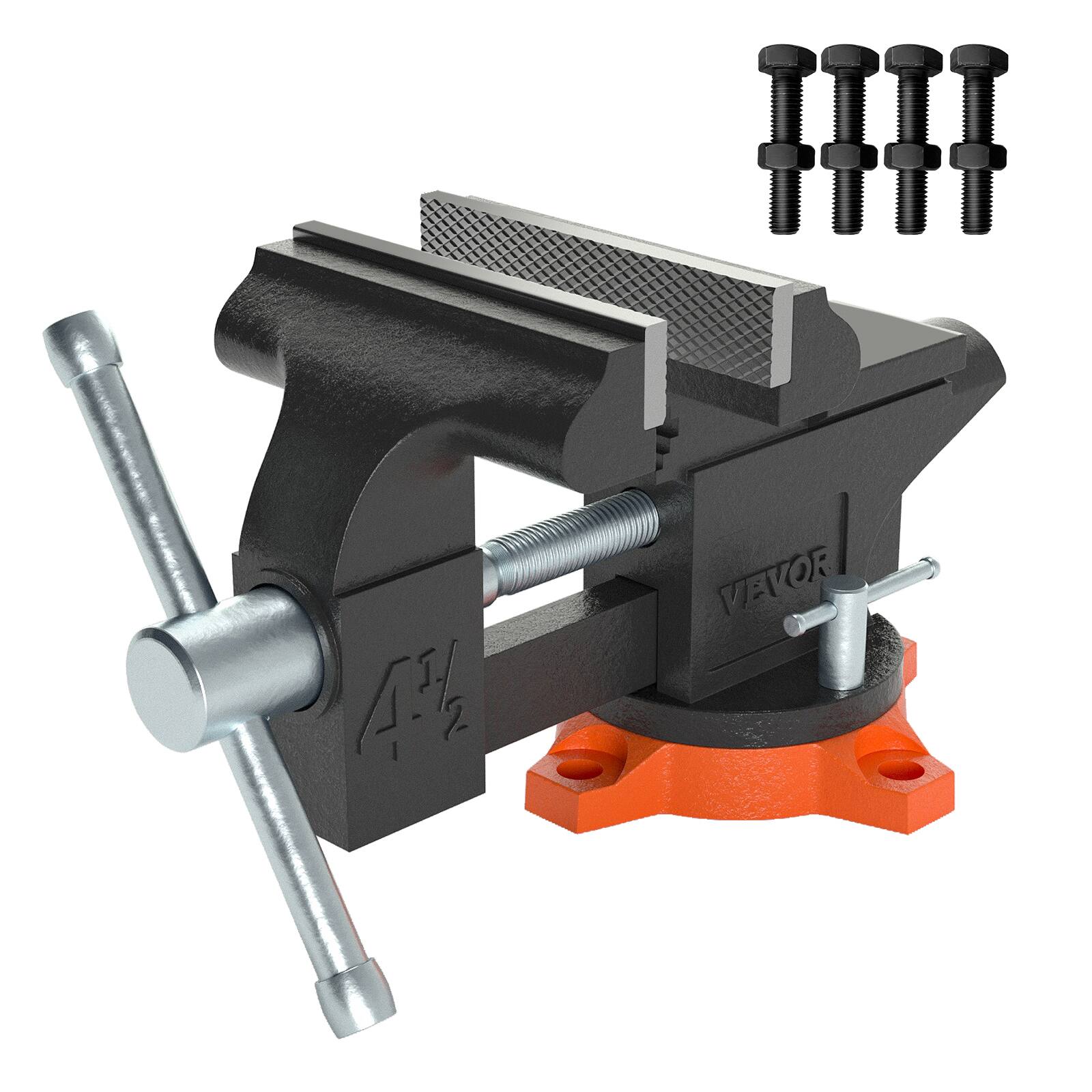VEVOR - Bench Vise, 4.5-inch Jaw Width 3.3-inch Jaw Opening , 240-Degree Swivel Locking Base Multipurpose Vise with Anvil - Dark Gray