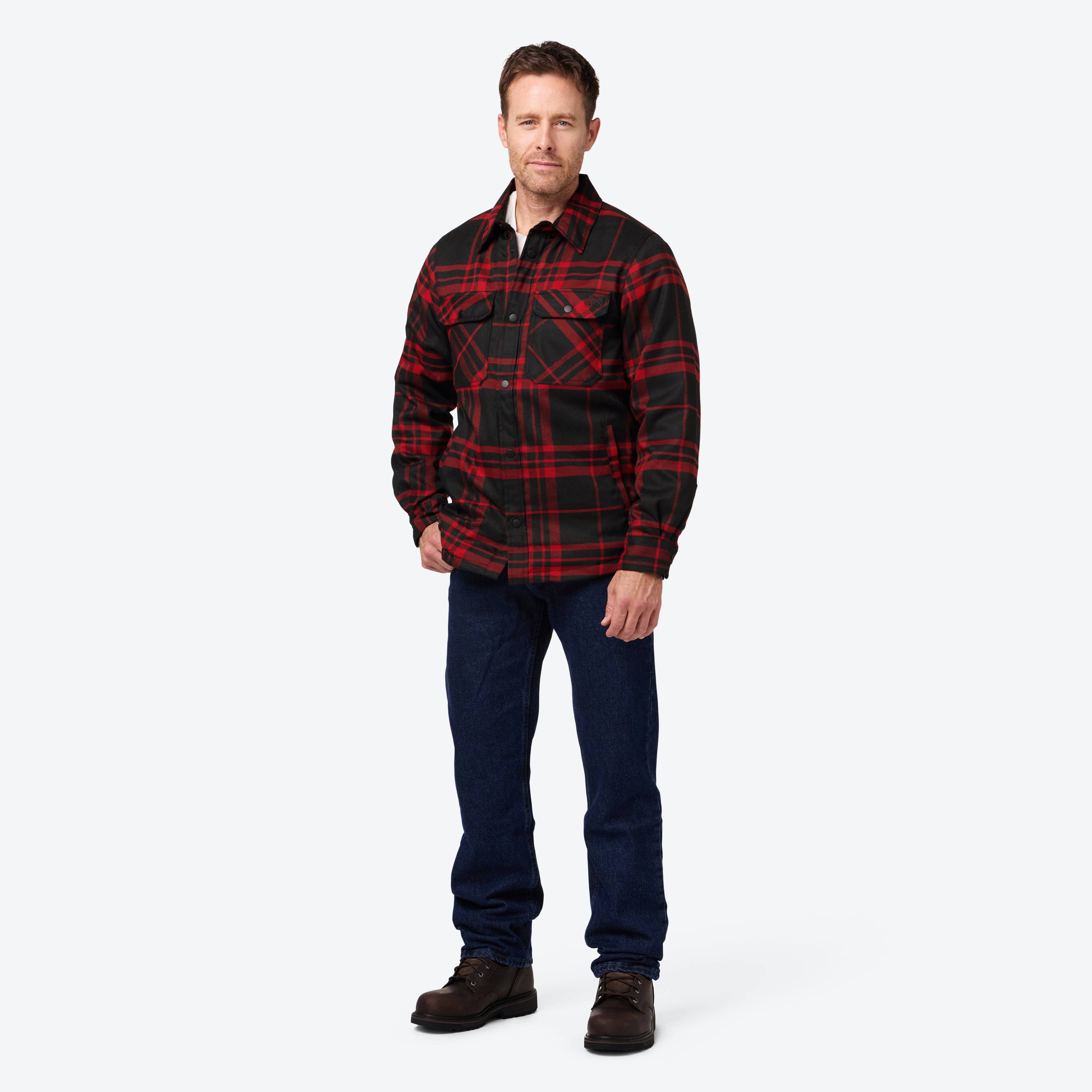 Alt View 2. Mobile Warming - Men's Flannel Heated Jacket - Black/Red.