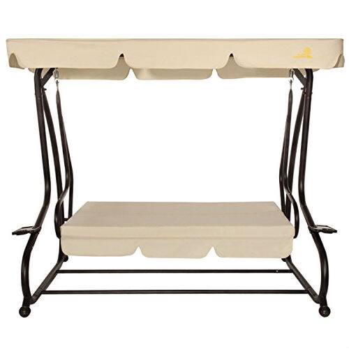 Left. Hivvago - Outdoor 3-Seat Canopy Swing with Beige Cushions for Patio Deck or Porch - Beige.