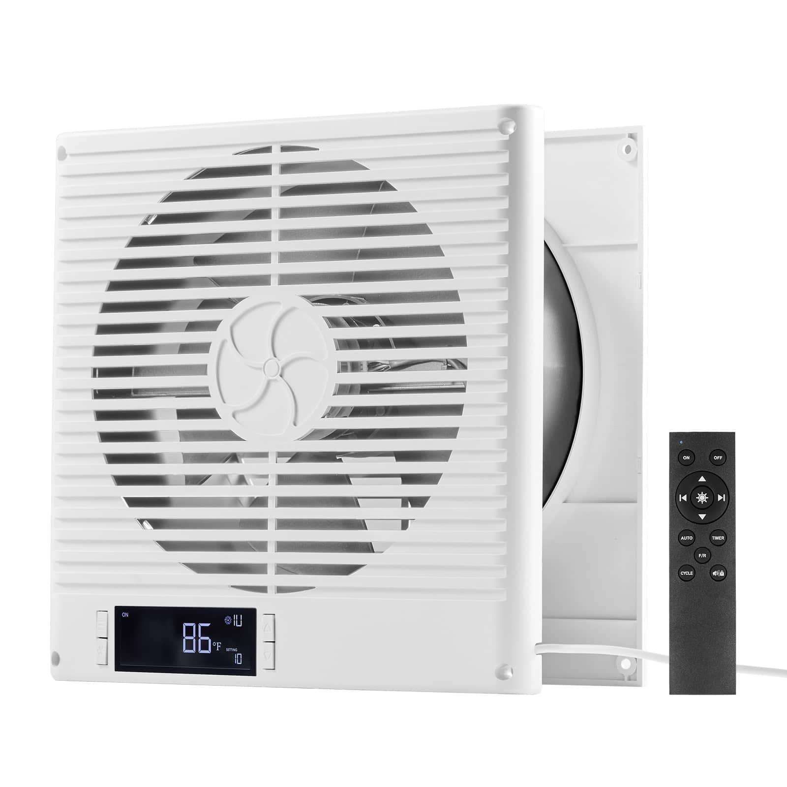 VEVOR - 7.5-Inch Room to Room Fan, 2-in-1 305 CFM Through Wall Fan with Remote Control & Two-Way Airflow, 10-Speed Ventilation - White