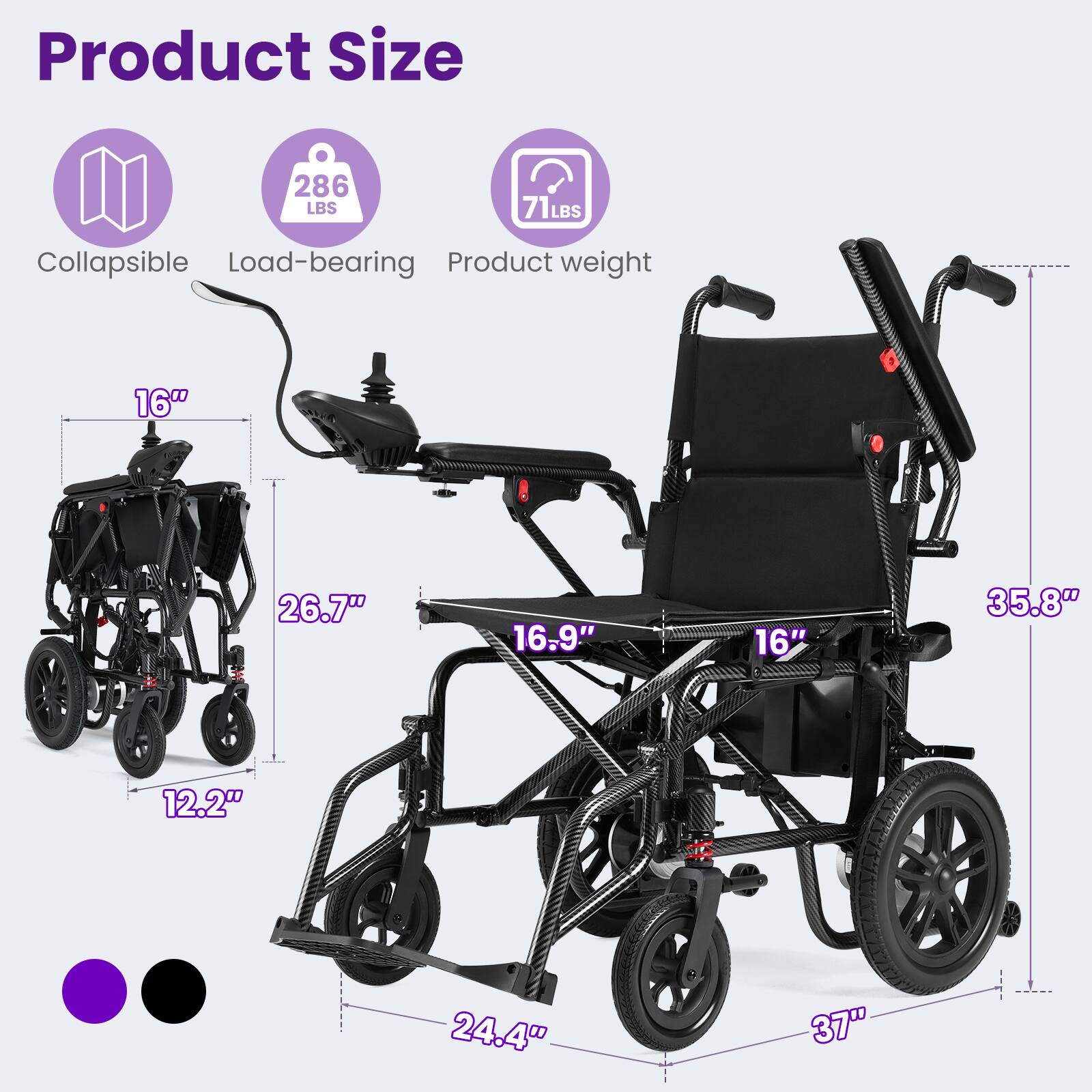 Product Size  
286 LBS  
71 LBS  
Collapsible  
Load-bearing  
Product weight  

Dimensions:  
16"  
26.7"  
16.9"  
16"  
35.8"  
12.2"  
24.4"  
37"