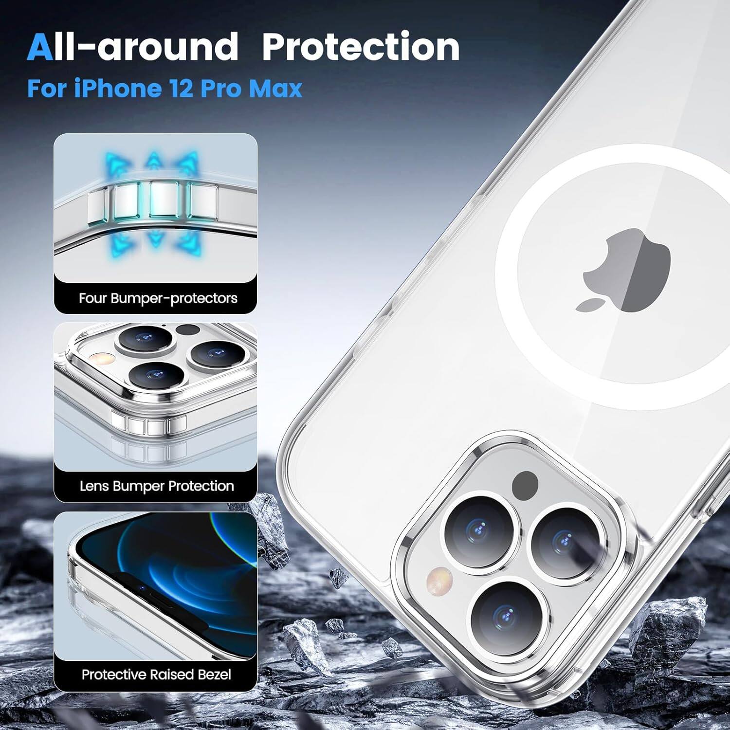 All-around Protection For iPhone 12 Pro Max
Four Bumper-protectors
Lens Bumper Protection
Protective Raised Bezel