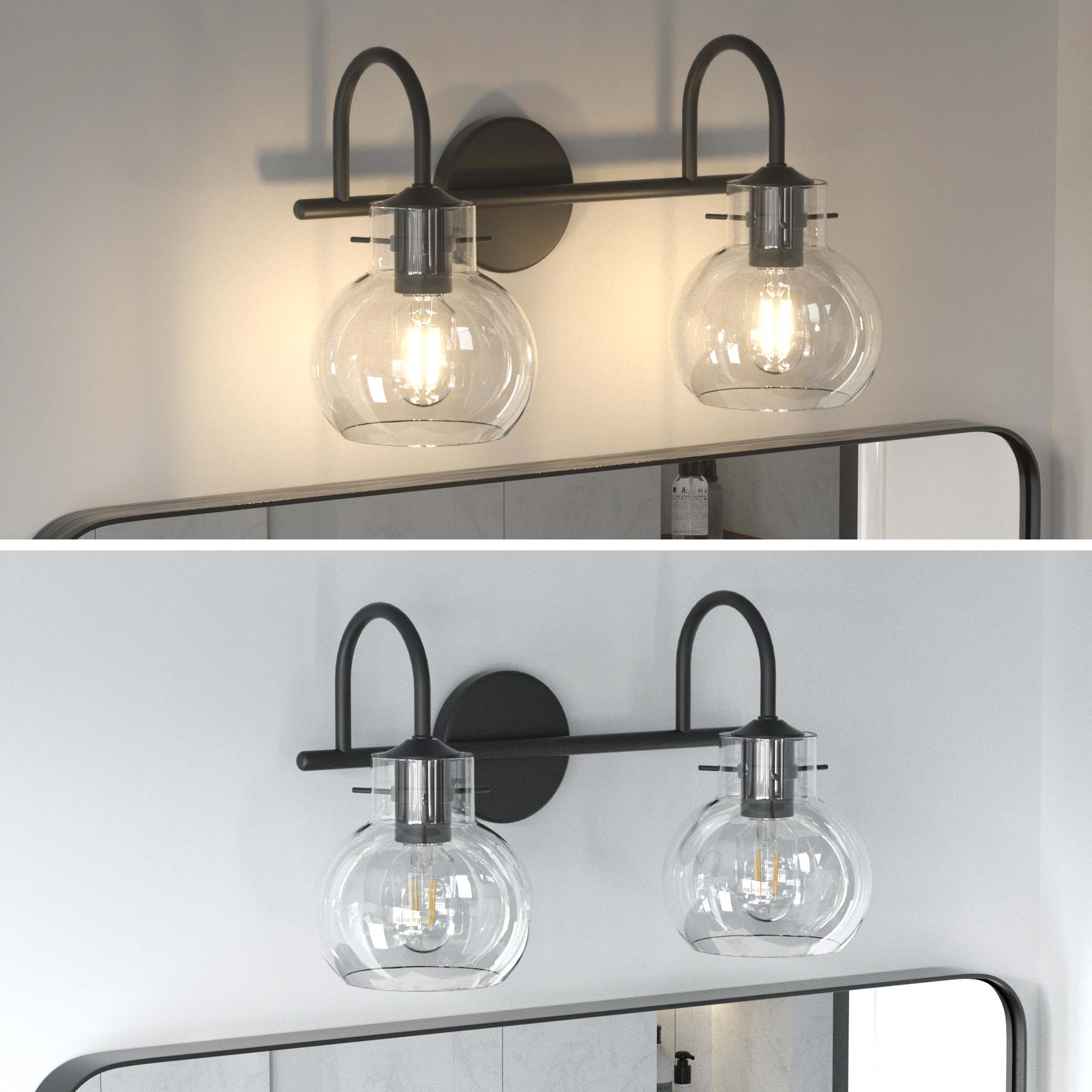 Alt View 1. PAIHOME - 2-Light Bathroom Light Fixtures, 11" Modern Vanity Lights with Clear Glass Shade, Bathroom Wall Lamp, E26 Base UL Listed - Black.