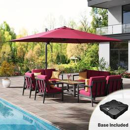 Mondawe - 10*13ft Large Patio Cantilever Umbrella Square with LED Light Panel and Base - Red