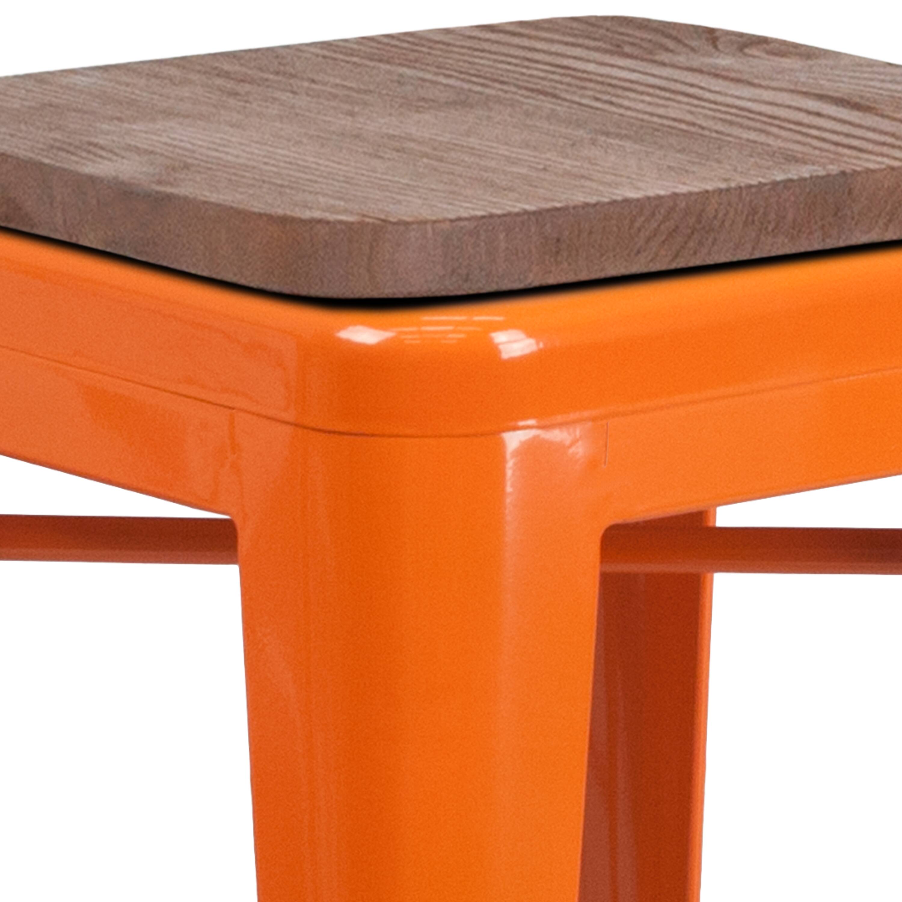 Alt View 5. Emma + Oliver - 24"H Backless Metal Counter Height Stool with Wood Seat - Orange.