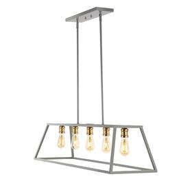 Jonathan Y - Floyd 38" 5-Light Bohemian Farmhouse Iron Adjustable LED Pendant, Grey/Brass Gold - Gray