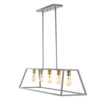 Front. Jonathan Y - Floyd 38" 5-Light Bohemian Farmhouse Iron Adjustable LED Pendant, Grey/Brass Gold - Gray.
