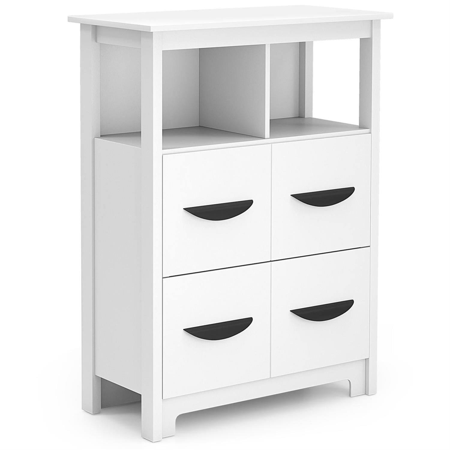 Angle. Pefilos - 24 Inch Floor Cabinet with 2 Open Compartments and 2 Drawers, Anti-Tipping, Easy Clean, White - White.