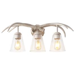 Jonathan Y - Wyatt 25.5" 3-Light Southwestern Bohemian Resin/Seeded Glass Faux Antler LED Vanity Light, Wood Finish - Antique White