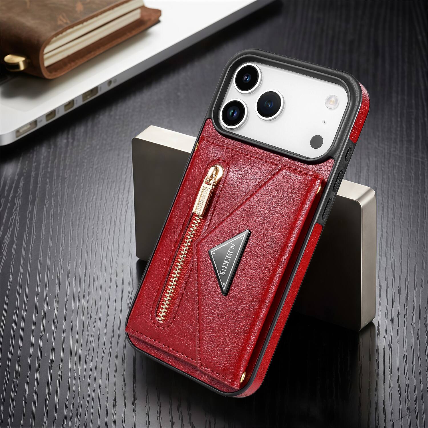 Back. Dteck - Dteck Crossbody Zipper Wallet Case with Adjustable Lanyard for Apple iPhone 17 Pro Max Kickstand Cover - Red.