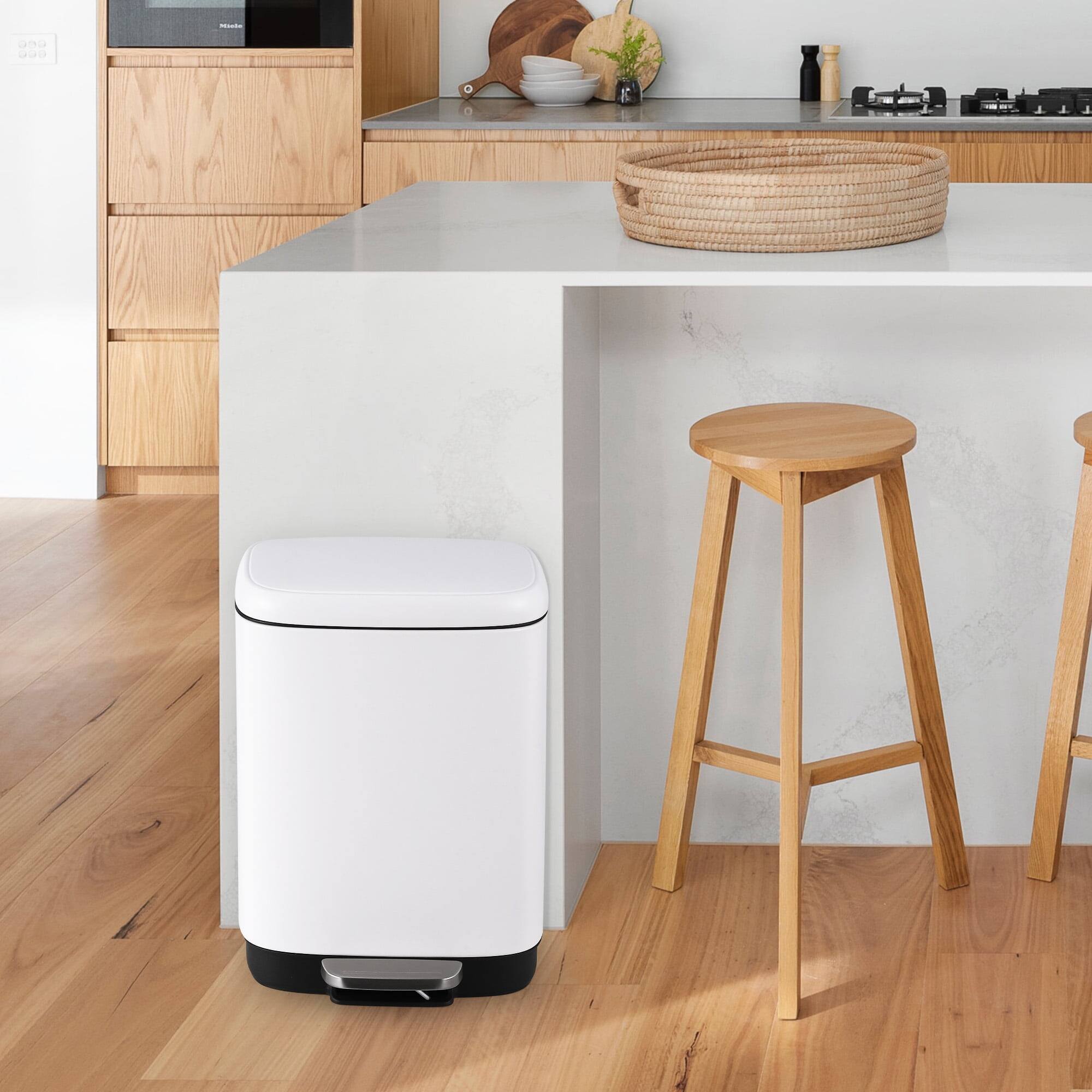 Alt View 1. Homhougo - Stainless Steel Trash Can, 3.2 Gallon with Lid, Soft Close Pedal, Fingerprint Resistant for Kitchen/Bathroom - White.