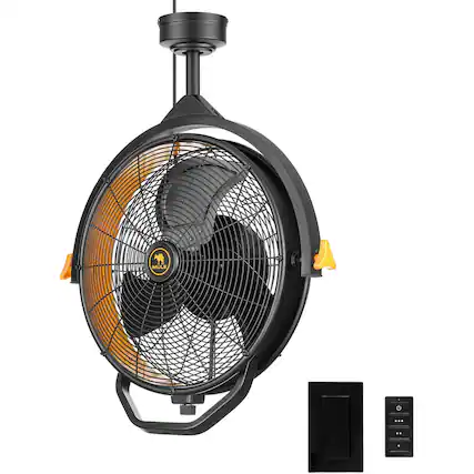 Front. MULE - Mule 18" Fan XL, Dual Height Ceiling Mounting Options, Standard 3-Prong Plug - Matte Black.