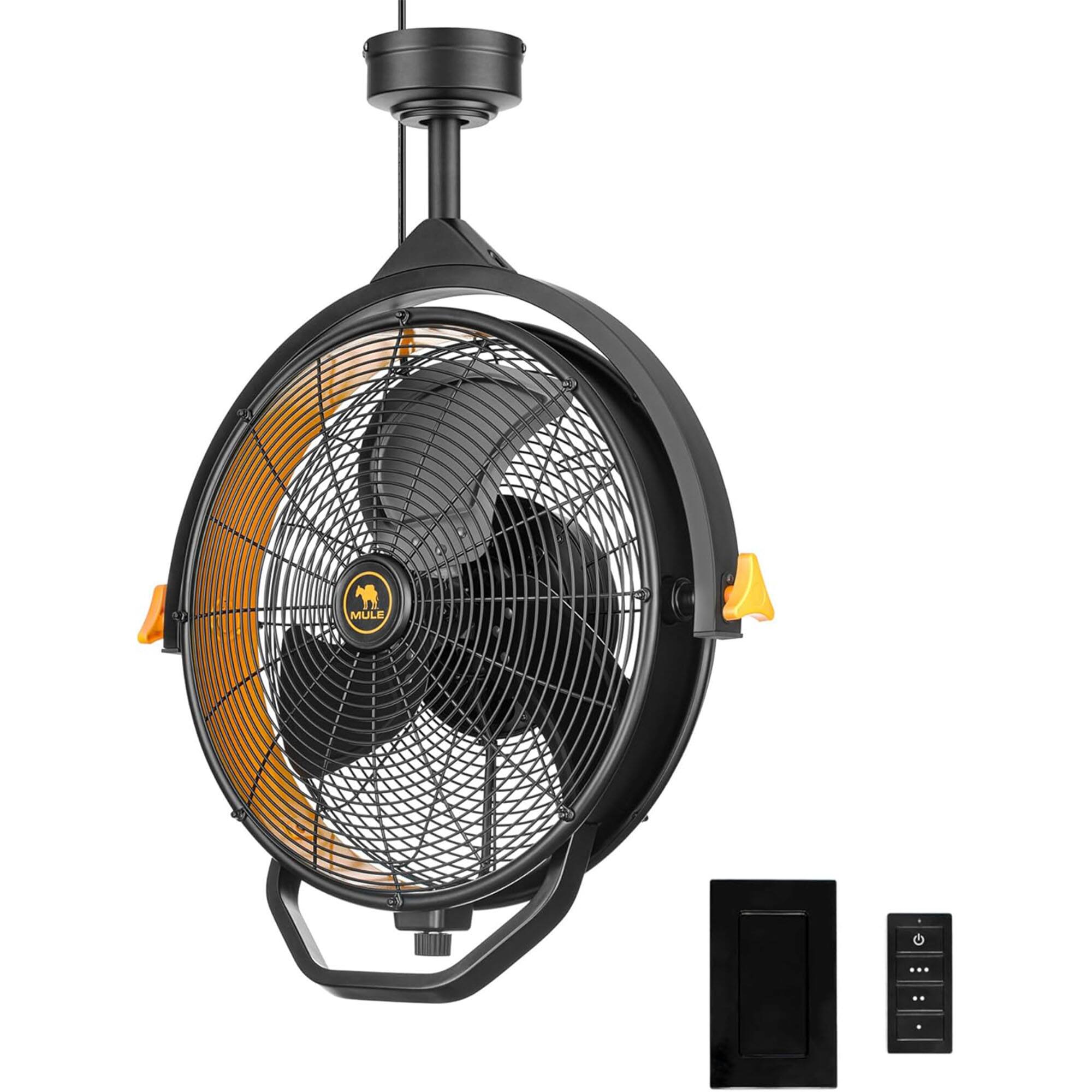 Front. MULE - Mule 18" Fan XL, Dual Height Ceiling Mounting Options, Standard 3-Prong Plug - Matte Black.