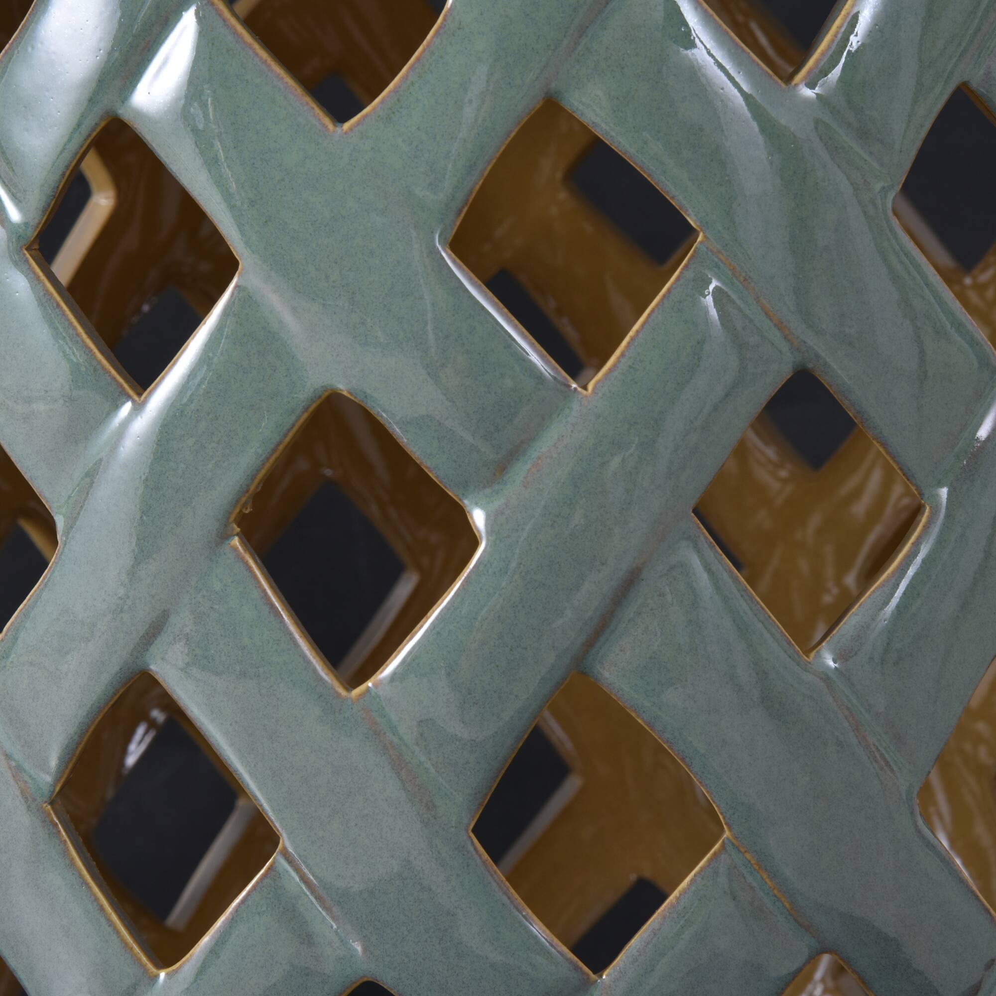 Alt View 8. Outsunny - 13" x 18" Ceramic Garden Stool with Woven Lattice Design & Glazed Strong Materials Decorative Outdoor Stool - Green.