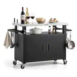 VEVOR - Outdoor Grill Cart with Storage Cabinet, 53.1 Inch Grill Table, Waterproof Kitchen Island with Stainless Steel Top - Black;Silver