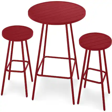 Front. Best Choice Products - Best Choice Products 3-Piece Steel Patio Bar Height Round Bistro Set w/ Backless Stools, Slatted Design - Red - Red.